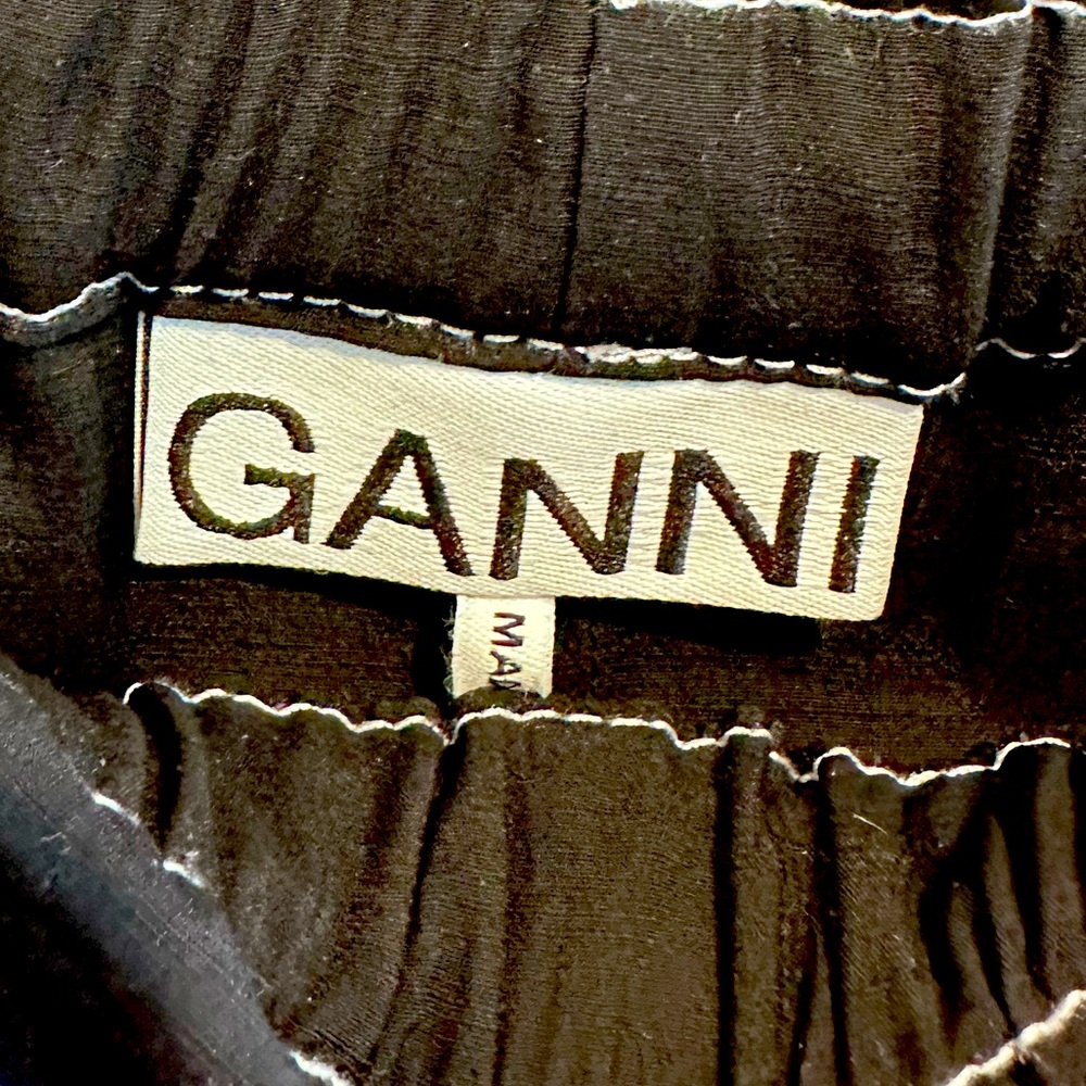 Ganni Cargo Drawstring Wide-leg Pants Black/White Stitching Size 38